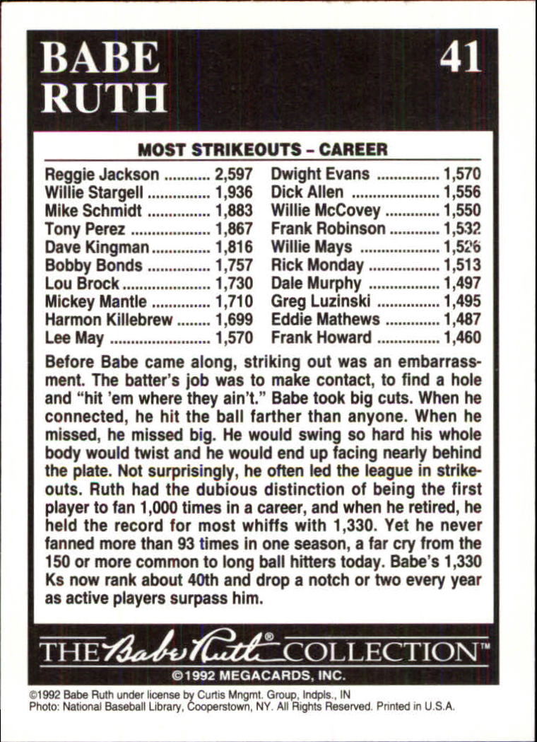 1992 Megacards Ruth #41 First to Fan 1,000/Times 1929 back image