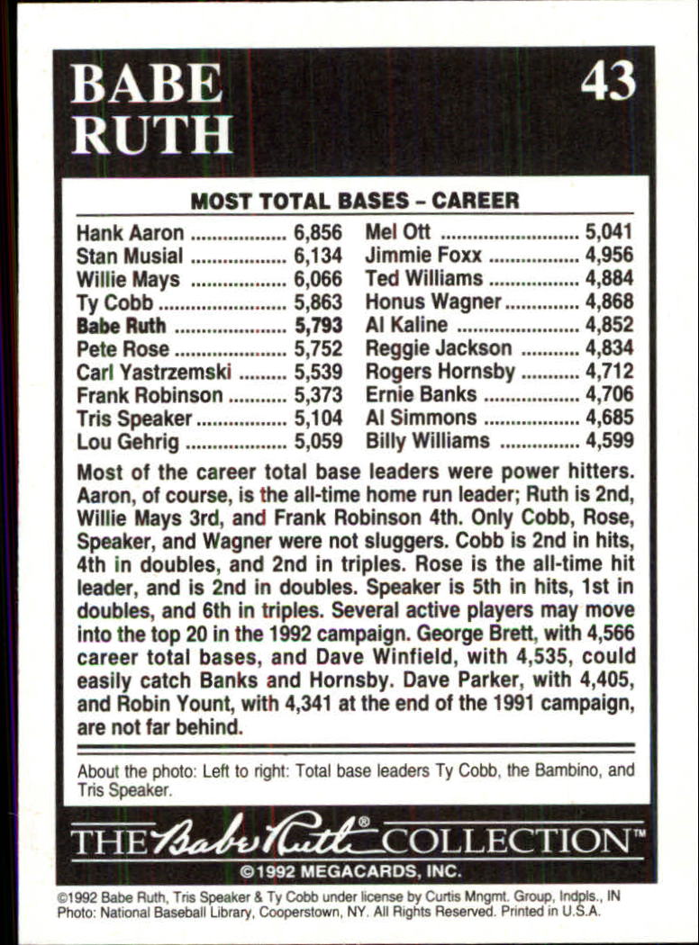 1992 Megacards Ruth #43 Lifetime-5,793 Total/Bases 1942 back image