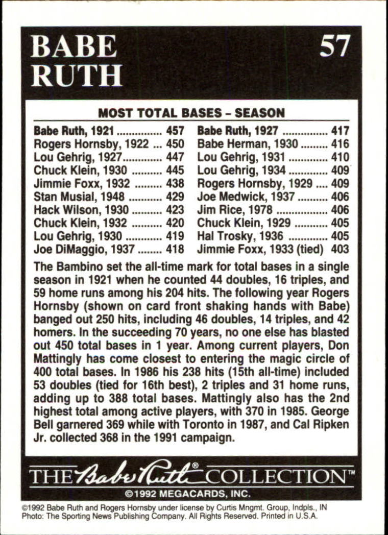 1992 Megacards Ruth #57 Season-457 Total/Bases 1926 back image