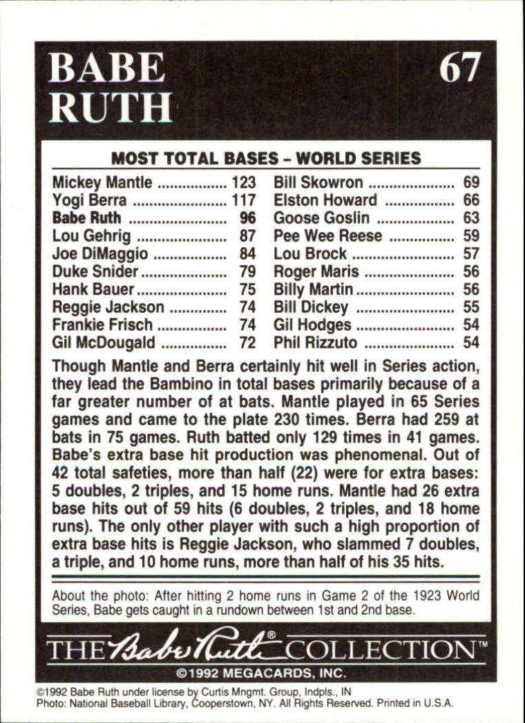 1992 Megacards Ruth #67 World Series-96 Total/Bases 1923 back image