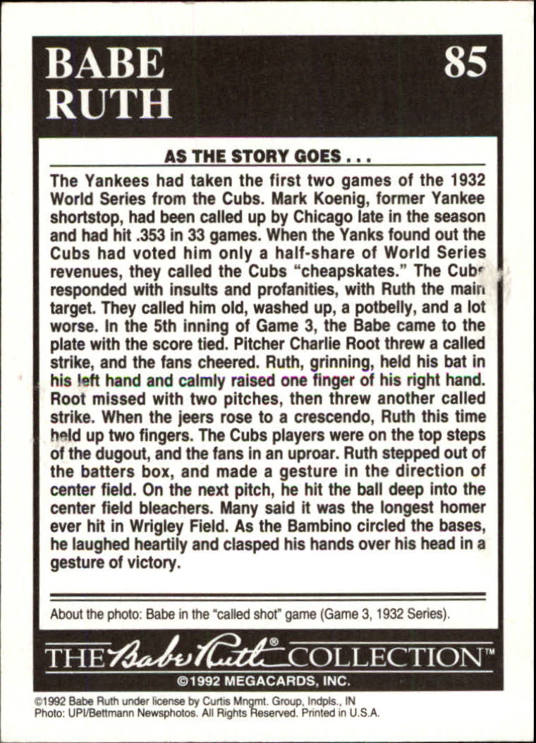 1992 Megacards Ruth #85 The Called Shot -/The Legend 1932 back image
