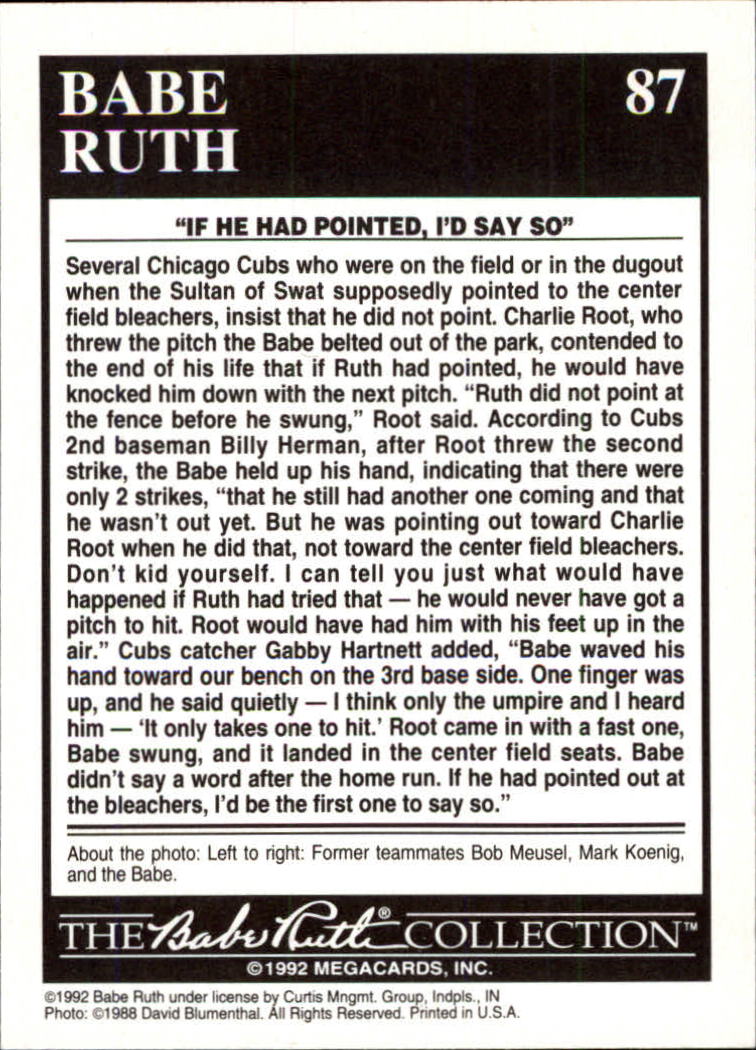 1992 Megacards Ruth #87 The Called Shot -/The Doubters 1948 back image