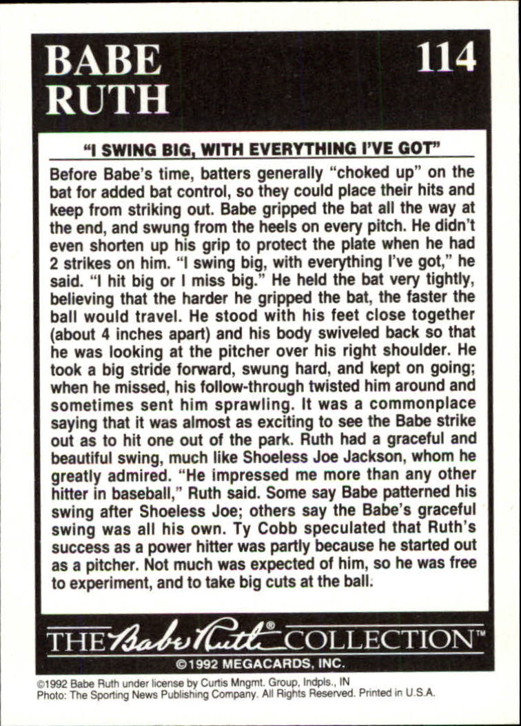 1992 Megacards Ruth #114 Babe at Bat 1932 back image