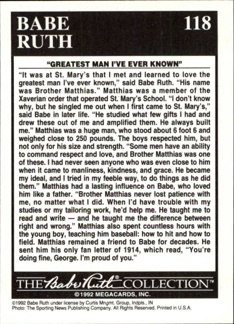 1992 Megacards Ruth #118 Babe and/Brother Matthias back image