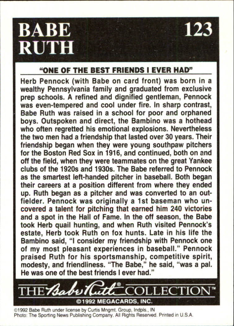1992 Megacards Ruth #123 Babe's Friendship/with/Herb Pennock 1921 back image