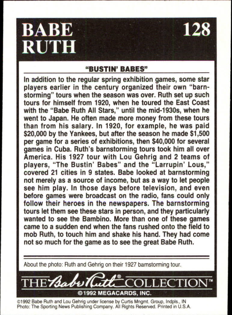1992 Megacards Ruth #128 Babe's Barnstorming back image