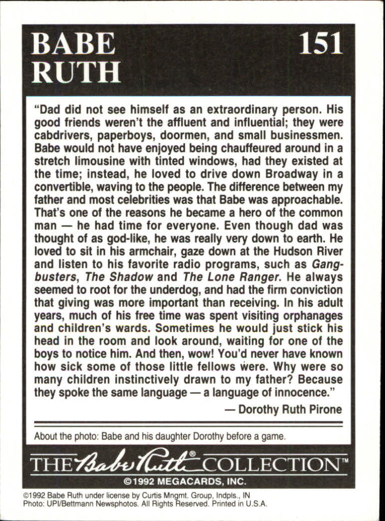 1992 Megacards Ruth #151 Being Remembered by/Daughter Dorothy 1926 back image