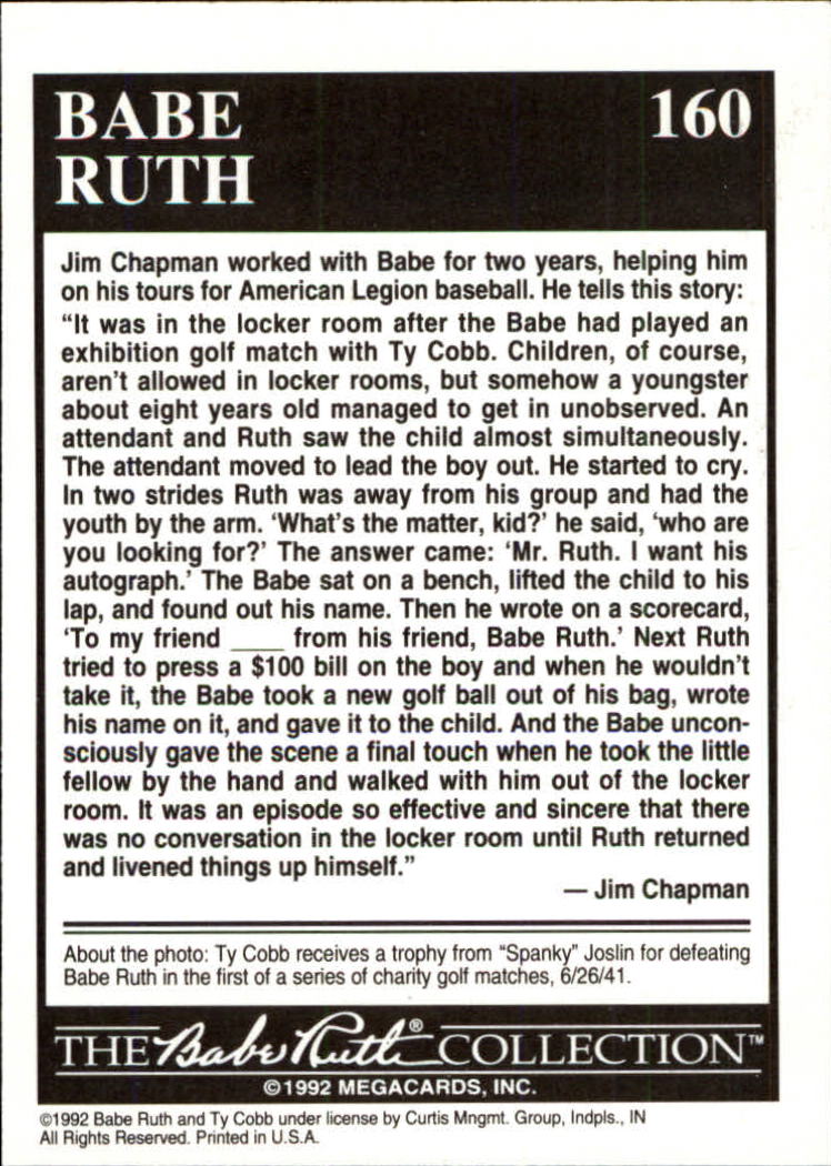 1992 Megacards Ruth #160 Being Remembered by/Jim Chapman 1941 back image