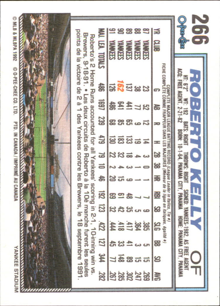 1992 O-Pee-Chee #266 Roberto Kelly back image