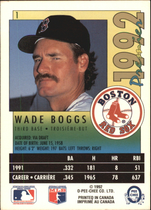 WADE BOGGS (1) 1991 O-Pee-Chee Card # 11 _ Very Nice