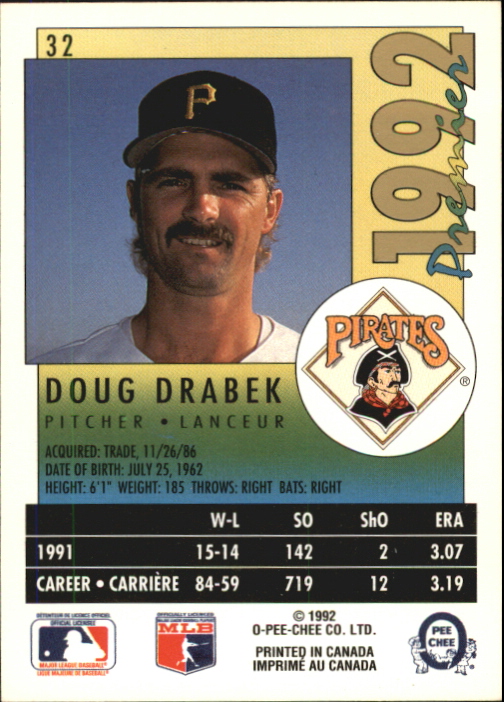 1992 O-Pee-Chee Premier #32 Doug Drabek back image