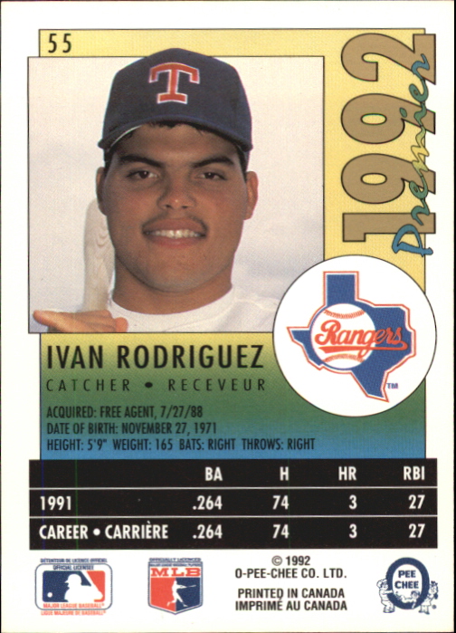 1992 O-Pee-Chee Premier #55 Ivan Rodriguez back image