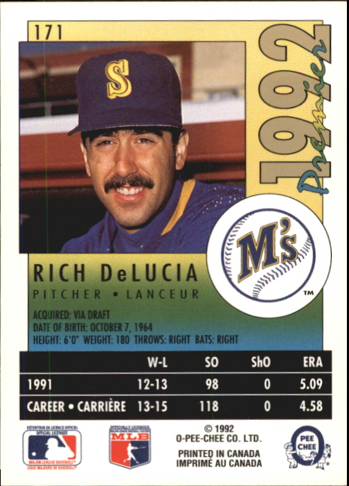 1992 O-Pee-Chee Premier #171 Rich DeLucia back image