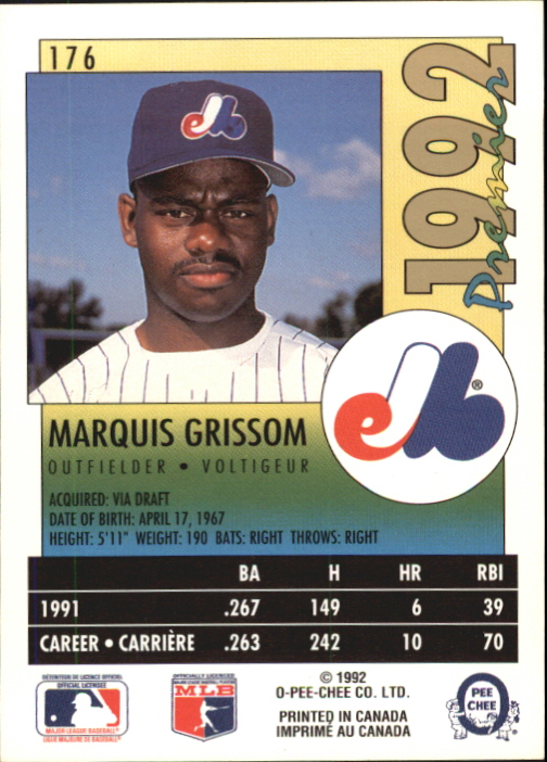 1992 O-Pee-Chee Premier #176 Marquis Grissom back image