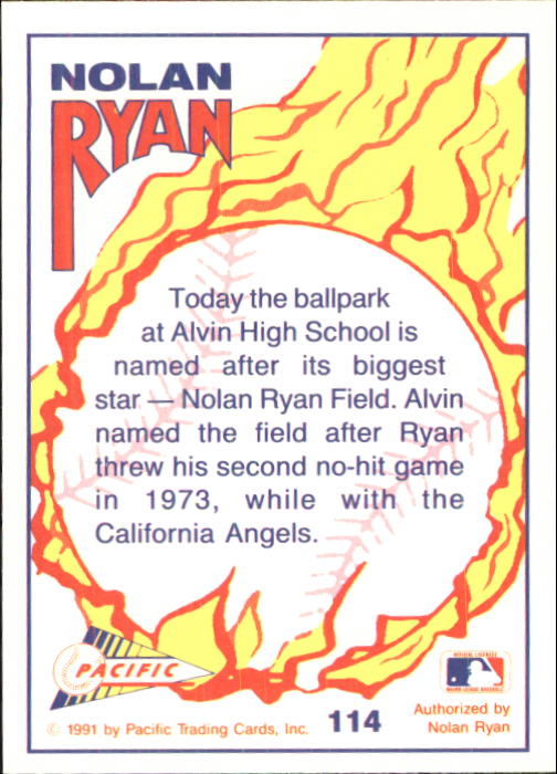 1992 Pacific Ryan Texas Express II #114 Nolan Ryan/Nolan Ryan Field back image