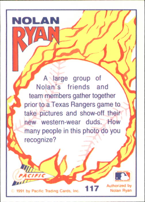 1992 Pacific Ryan Texas Express II #117 Nolan Ryan/Surrounded By Friends back image
