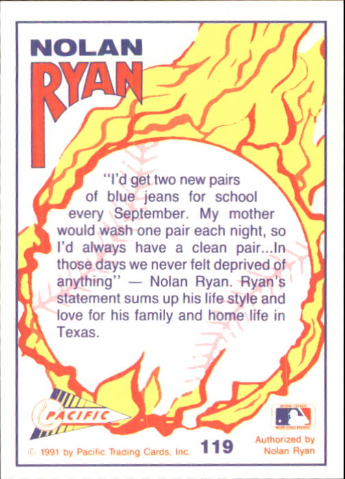 1992 Pacific Ryan Texas Express II #119 Nolan Ryan/The Simple Life back image