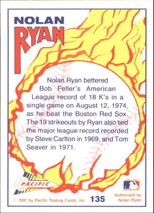 1992 Pacific Ryan Texas Express II #135 Nolan Ryan/Bob Feller/Pure Speed back image