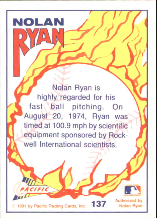 1992 Pacific Ryan Texas Express II #137 Nolan Ryan/Fast Ball Pitcher back image