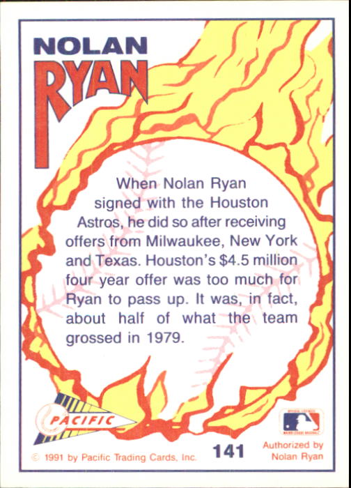 1992 Pacific Ryan Texas Express II #141 Nolan Ryan/Big Dollars back image