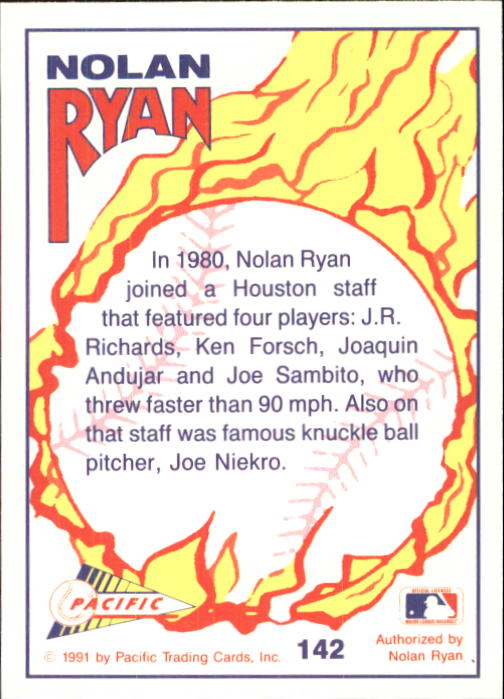 1992 Pacific Ryan Texas Express II #142 Nolan Ryan/Strong Houston Staff back image
