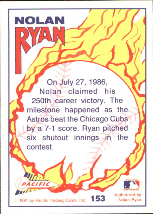 1992 Pacific Ryan Texas Express II #153 Nolan Ryan/250th Career Win back image
