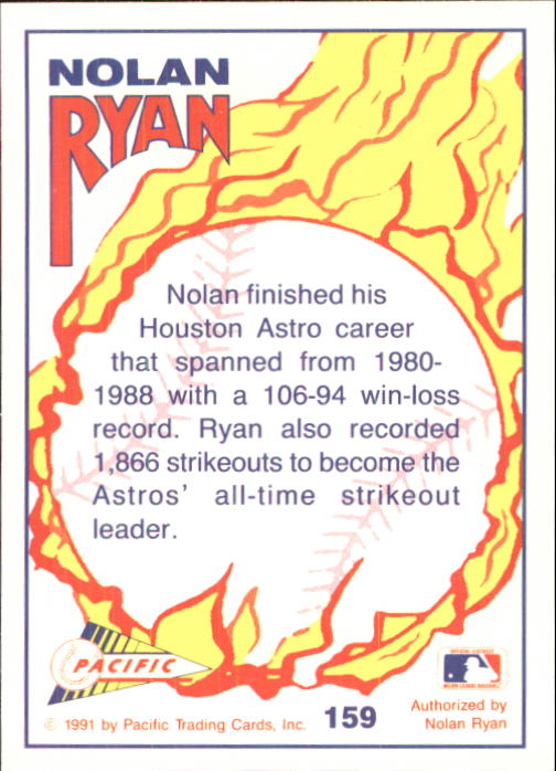 1992 Pacific Ryan Texas Express II #159 Nolan Ryan/Houston Star back image