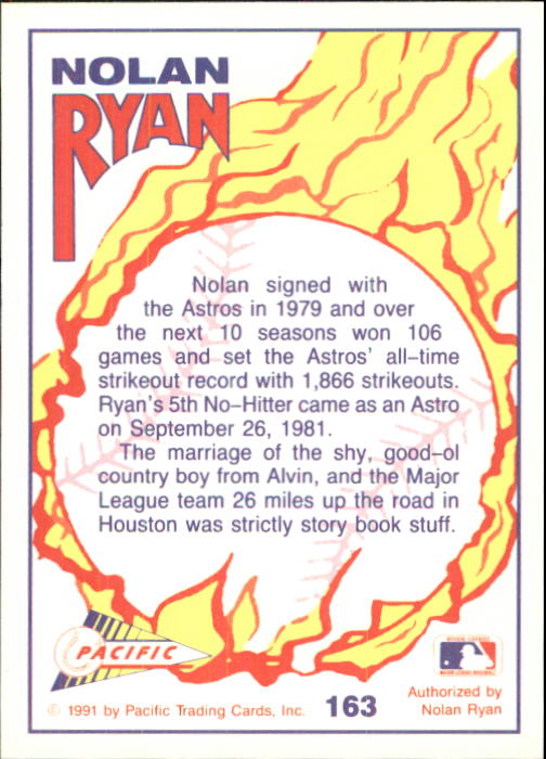 1992 Pacific Ryan Texas Express II #163 Nolan Ryan/Astros Return of/The Prodigious Son back image