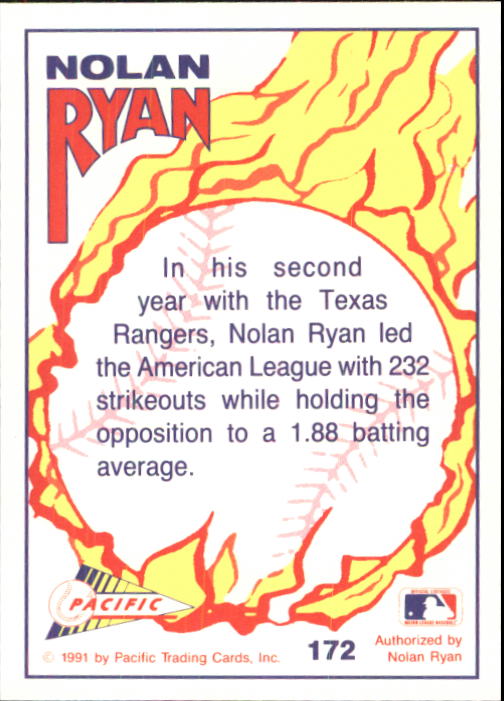 1992 Pacific Ryan Texas Express II #172 Nolan Ryan/1990 League Leader back image