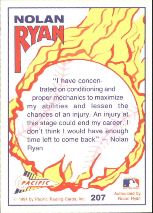 1992 Pacific Ryan Texas Express II #207 Nolan Ryan/Hard Work Pays Off back image