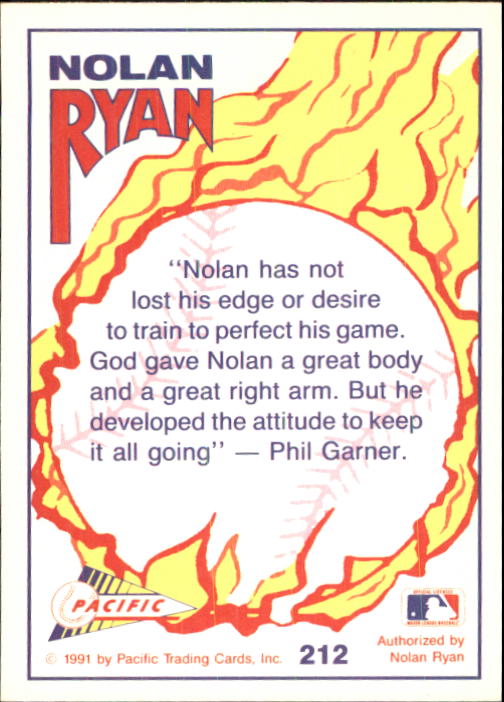 1992 Pacific Ryan Texas Express II #212 Nolan Ryan/Training for Perfection back image