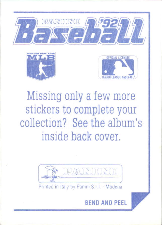1992 Panini Stickers #283 Chris Sabo AS back image