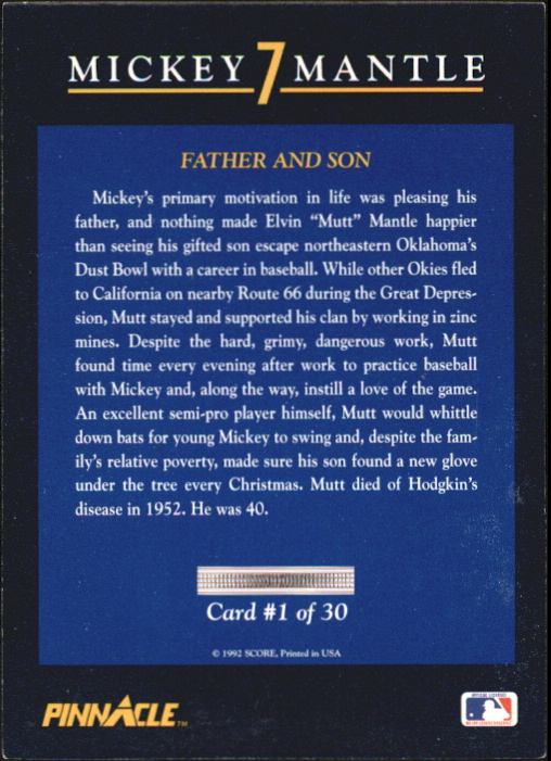 1992 Pinnacle Mantle #1 Father and Son back image