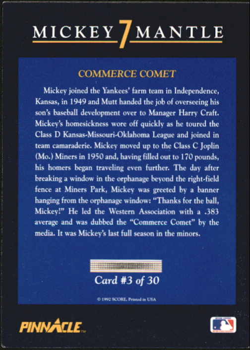 1992 Pinnacle Mantle #3 Commerce Comet back image