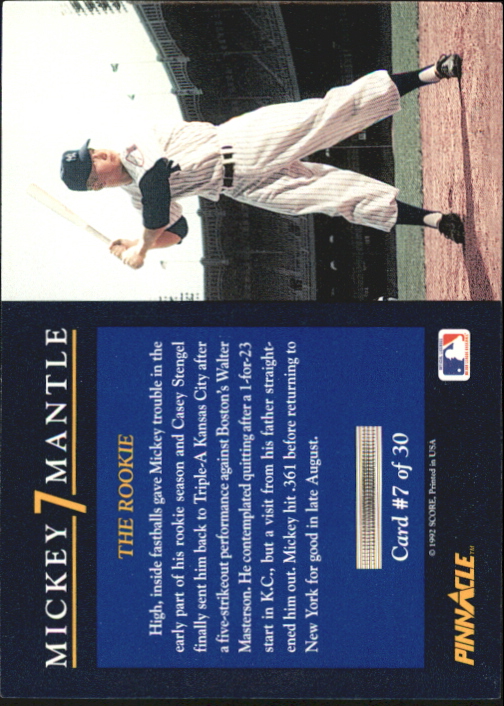 1992 Pinnacle Mickey Mantle (Score) Baseball - Picture 15 of 57