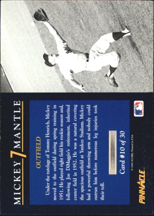1992 Pinnacle Mantle #10 Outfield back image