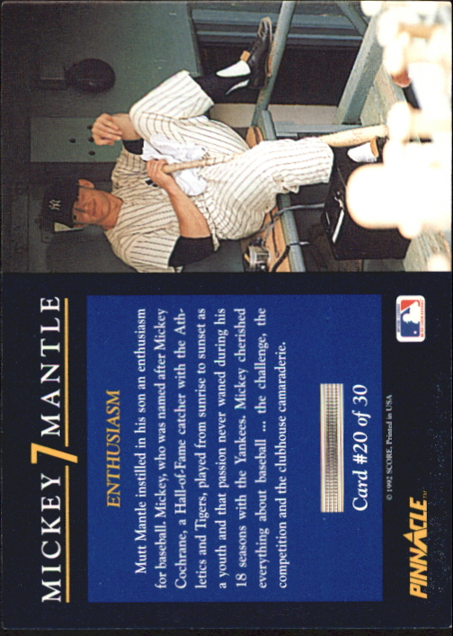 1992 Pinnacle Mickey Mantle (Score) Baseball - Picture 39 of 57