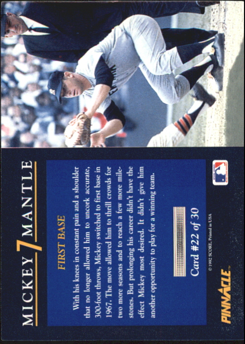 1992 Pinnacle Mickey Mantle (Score) Baseball - Picture 43 of 57