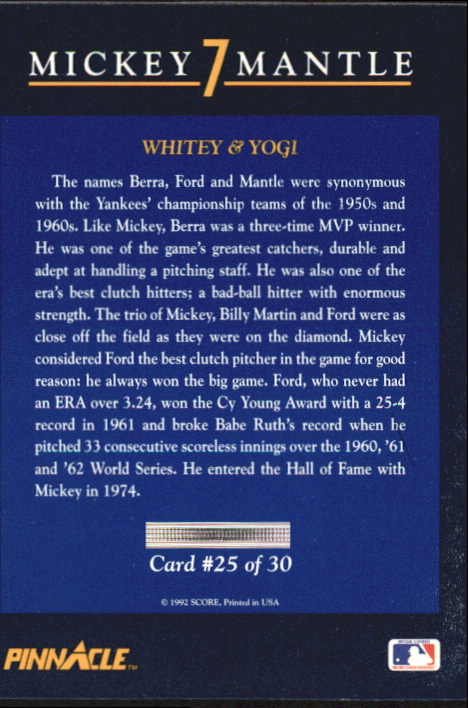 1992 Pinnacle Mickey Mantle (Score) Baseball - Picture 47 of 57