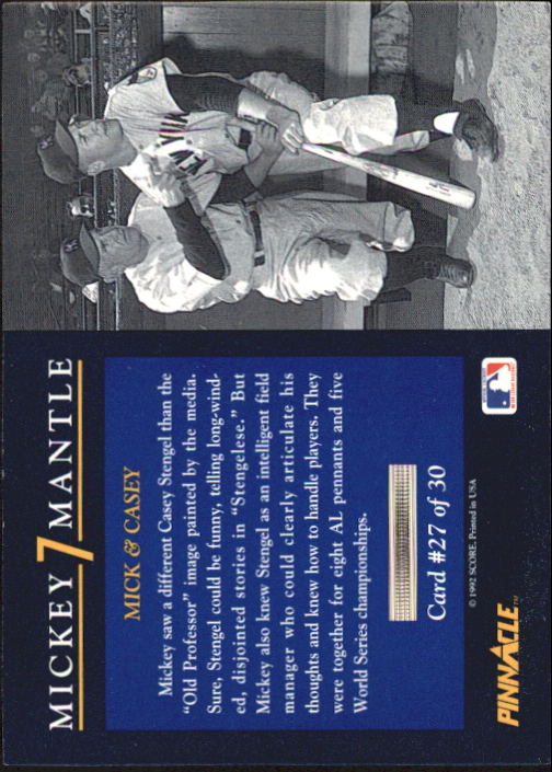 1992 Pinnacle Mickey Mantle (Score) Baseball - Picture 51 of 57