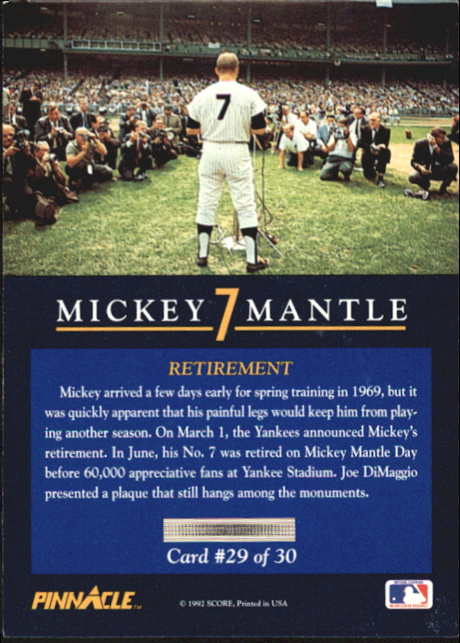 1992 Pinnacle Mantle #29 Retirement back image