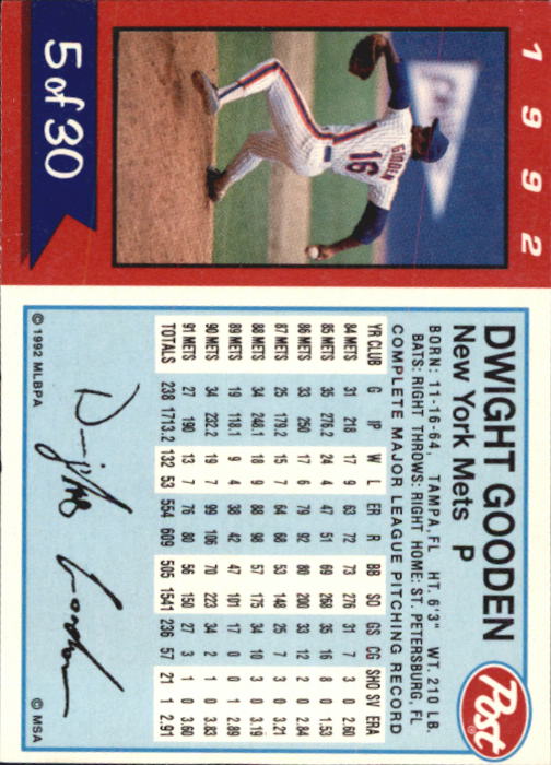 1992 Post #5 Dwight Gooden back image