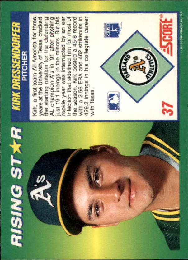 1992 Score 100 Rising Stars #37 Kirk Dressendorfer back image