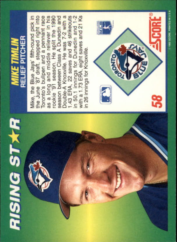 A7378- 1992 Score 100 Rising Stars BB Cards 1-100 -You Pick- 15+ FREE US SHIP - Picture 106 of 186