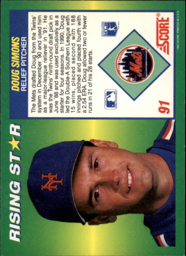 A7378- 1992 Score 100 Rising Stars BB Cards 1-100 -You Pick- 15+ FREE US SHIP - Picture 170 of 186