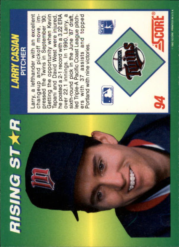 A7378- 1992 Score 100 Rising Stars BB Cards 1-100 -You Pick- 15+ FREE US SHIP - Picture 175 of 186