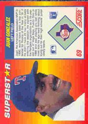1992 Score 100 Superstars #69 Juan Gonzalez back image