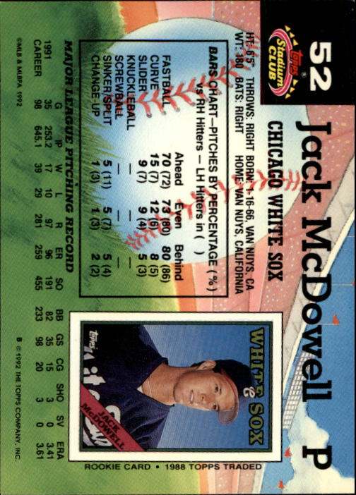 1992 Stadium Club #52 Jack McDowell back image