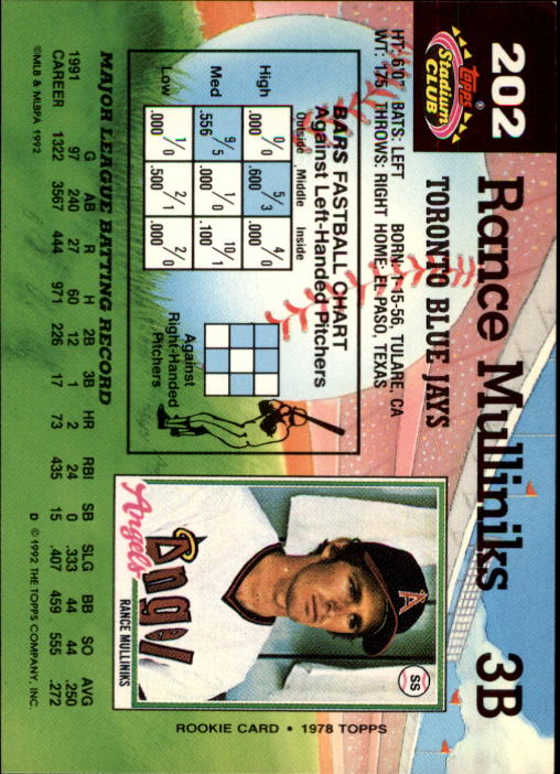 A6796- 1992 Stadium Club Baseball Card #s 1-250 -You Pick- 15+ FREE US SHIP - Picture 403 of 499