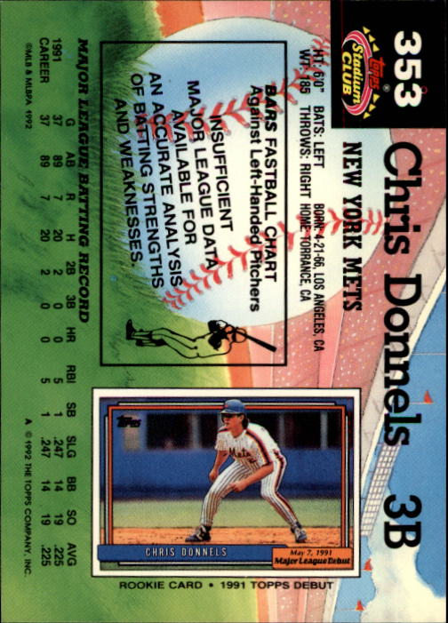 1992 Stadium Club #353 Chris Donnels back image